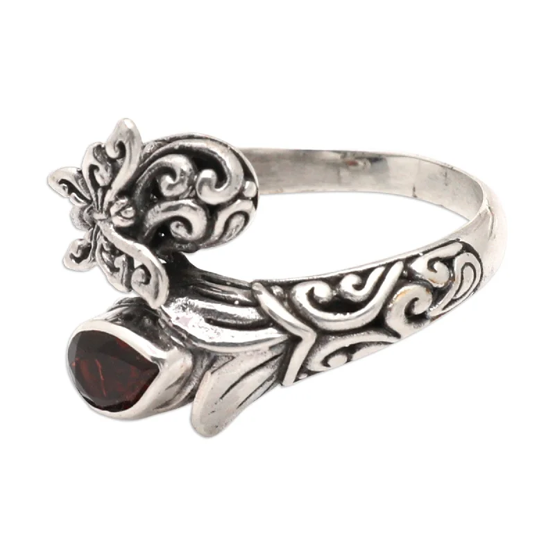 Novica Handmade A Nymph In Red Garnet Cocktail Ring