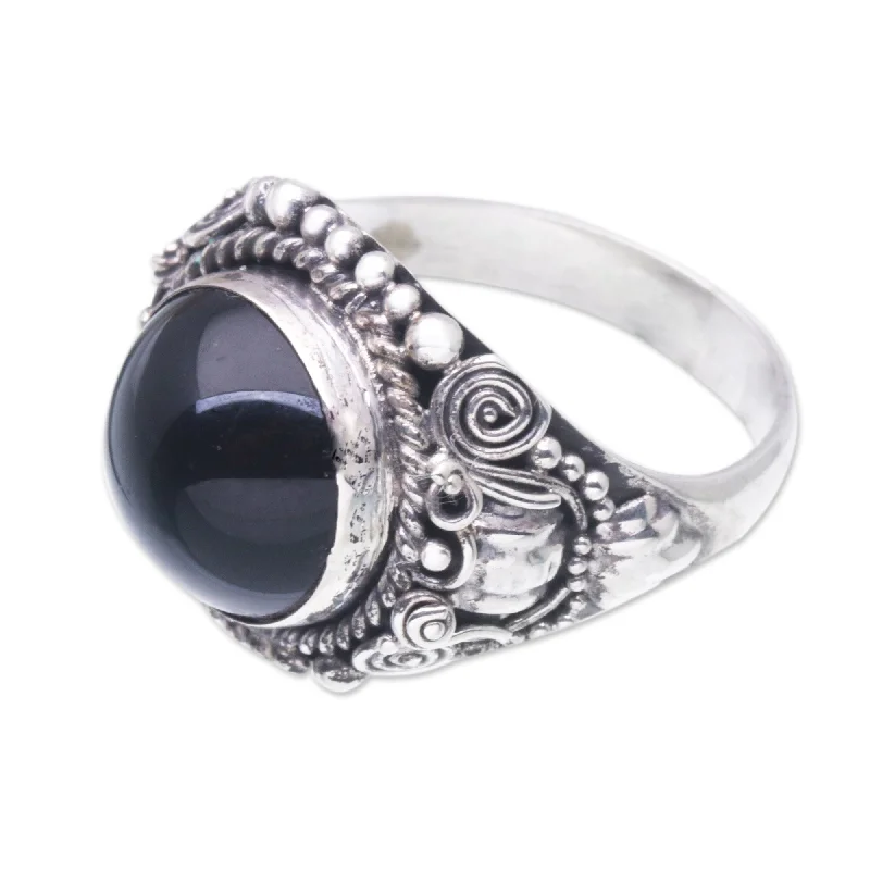 Novica Handmade Black Eclipse Onyx Cocktail Ring