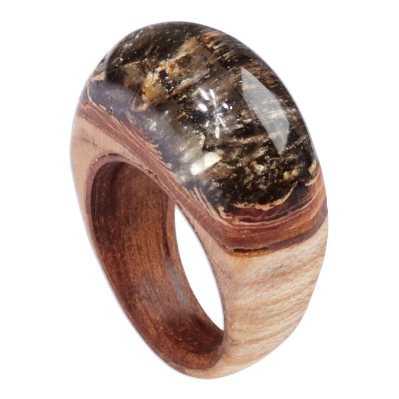 Novica Handmade Hypnotic Allure Wood And Resin Domed Ring