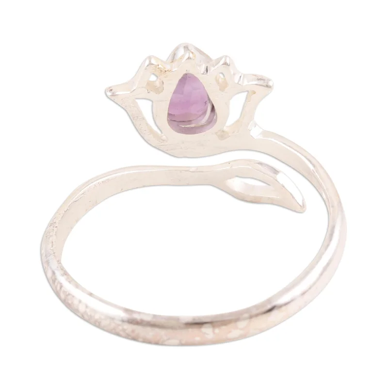 Novica Handmade Lilac Lotus Amethyst Wrap Ring