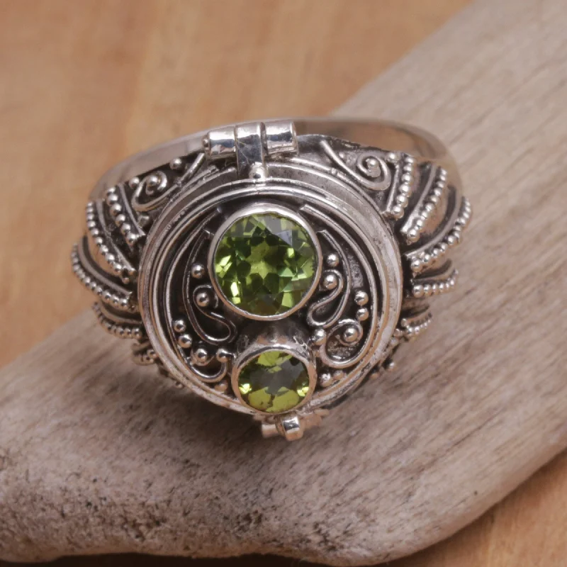 Novica Handmade Peace Box Peridot Locket Ring