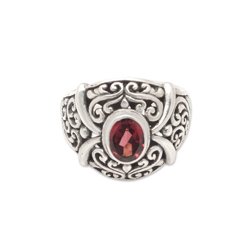 Novica Handmade Perseverance Temple Garnet Domed Cocktail Ring