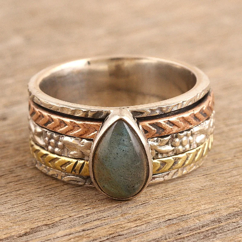 Novica Handmade Protection Gates Labradorite Meditation Ring