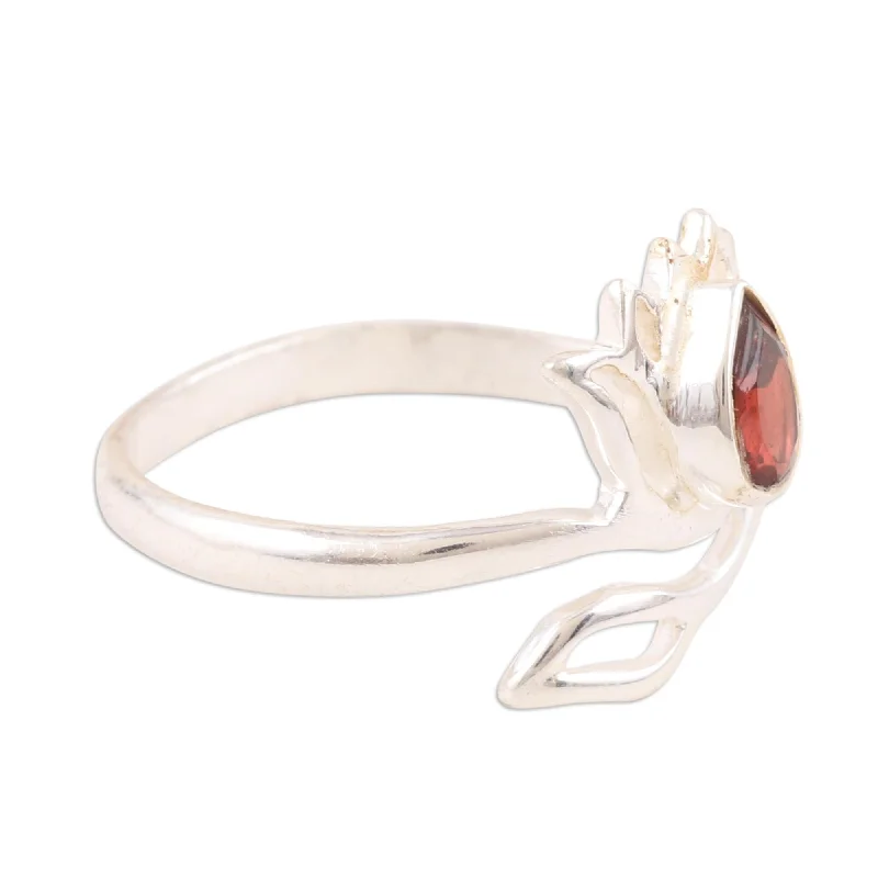 Novica Handmade Radiant Lotus Garnet Wrap Ring