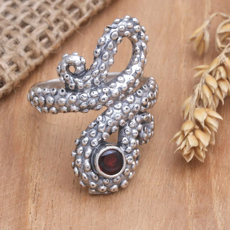 Novica Handmade Red Intellectual Garnet Cocktail Ring