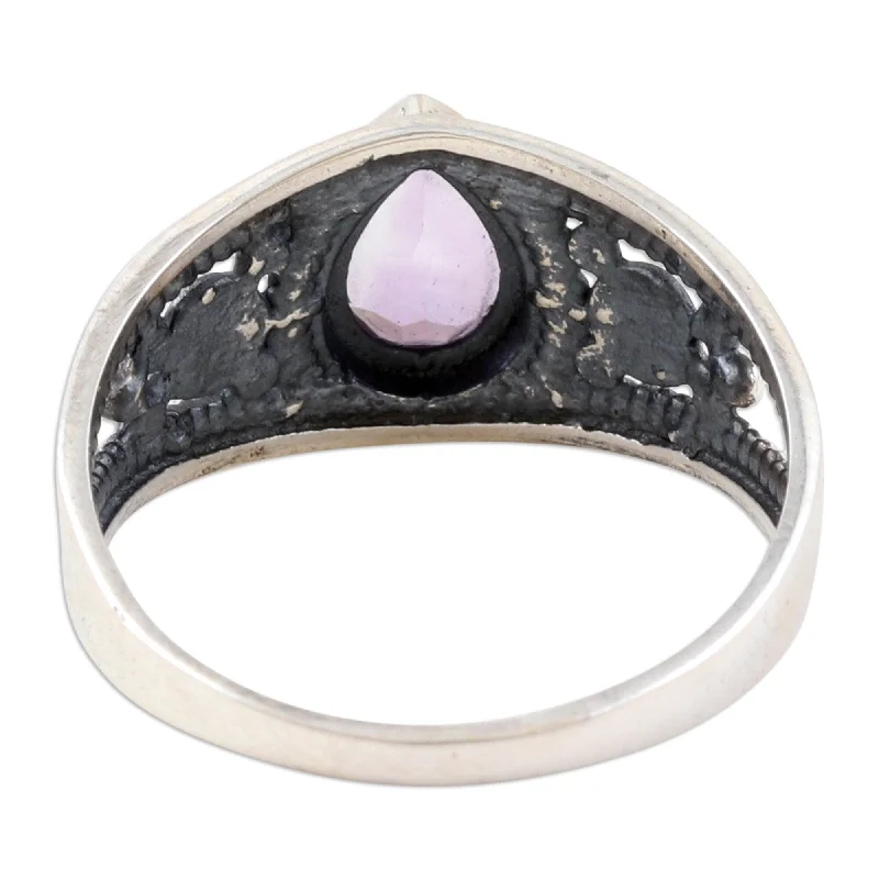 Novica Handmade Wisdom Drop Amethyst Cocktail Ring