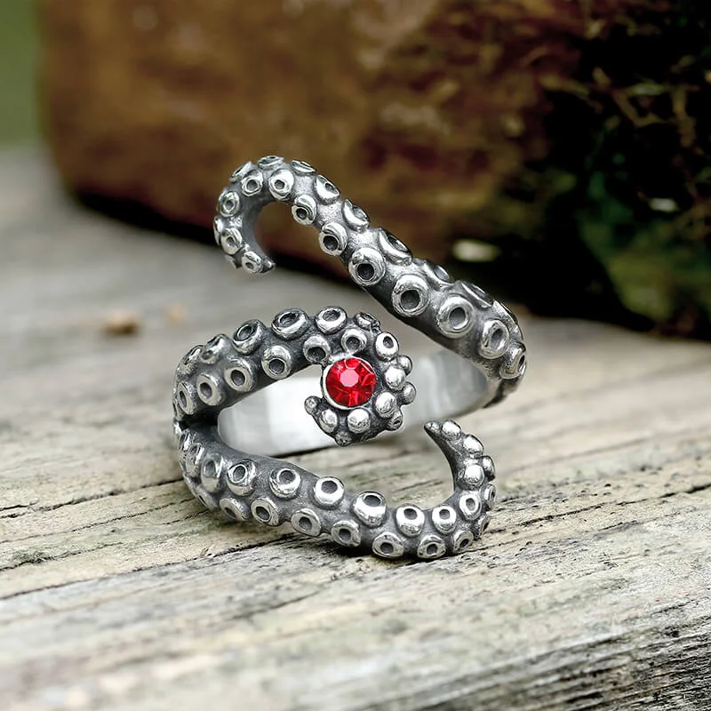 Octopus Arms Stainless Steel Gemstone Ring