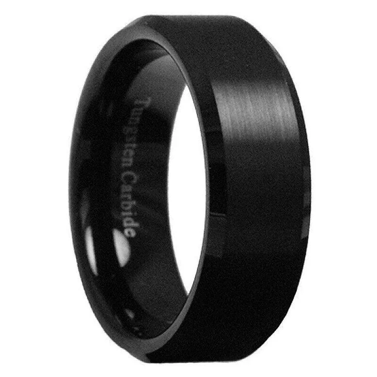 Paris Jewelry 8Mm Tungsten Black Brushed Ring Wedding Band For Unisex (Size 7 12)