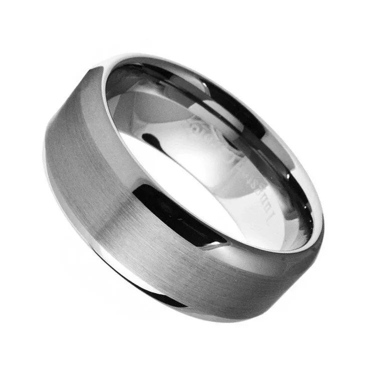 Paris Jewelry Tungsten Silver Brushed Ring Wedding Band 8Mm For Unisex (Size 7 12)