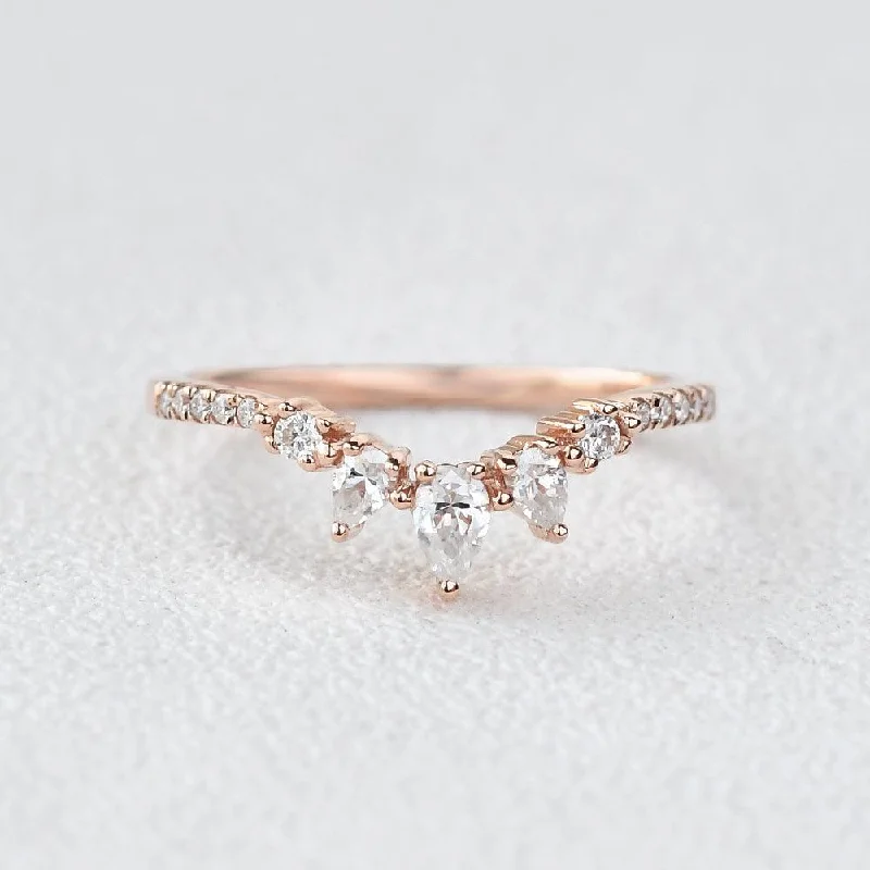 Pear Shaped Curved Moissanite Wedding Band