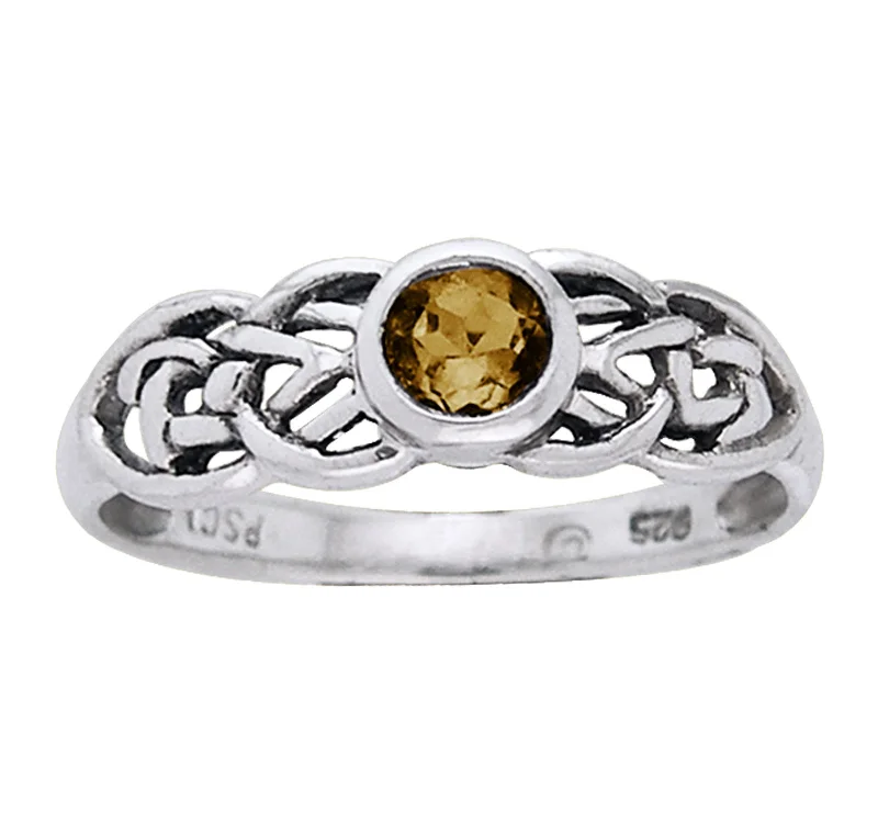 Petite Celtic Knot Birthstone Ring Sterling Silver Genuine Citrine For November