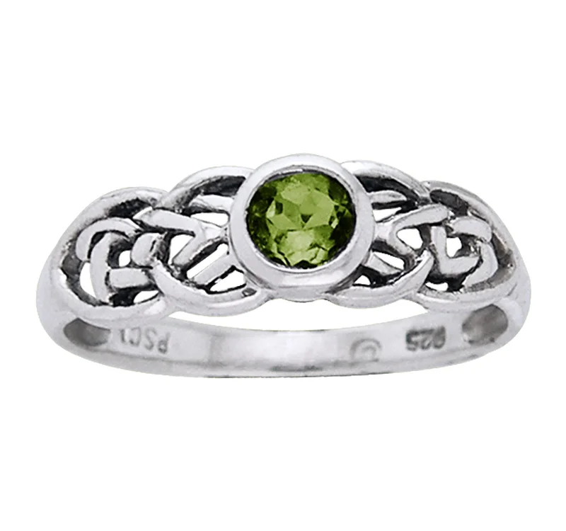 Petite Celtic Knot Birthstone Ring Sterling Silver Genuine Peridot For August