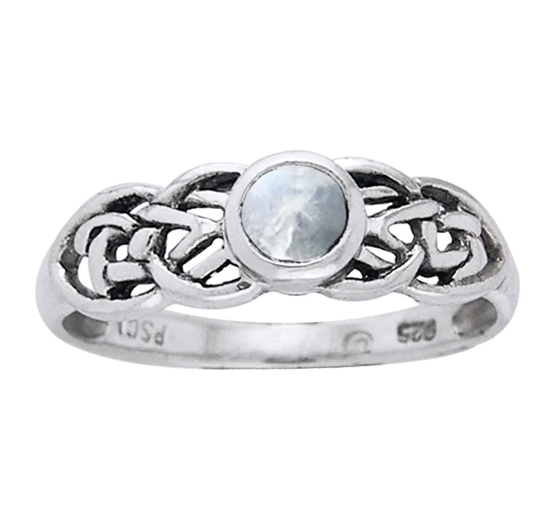 Petite Celtic Knot Birthstone Ring Sterling Silver Genuine Rainbow Moonstone For June