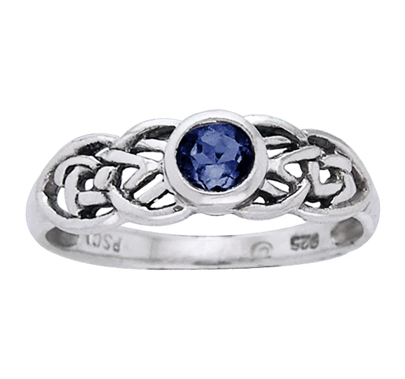 Petite Celtic Knot Birthstone Ring Sterling Silver Synthetic Sapphire For September