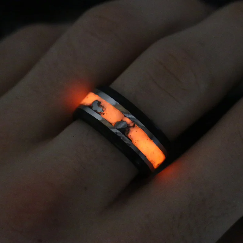 Solar Eclipse Glowstone Ring | Carbon Fiber, Meteorite, and Sterling Silver