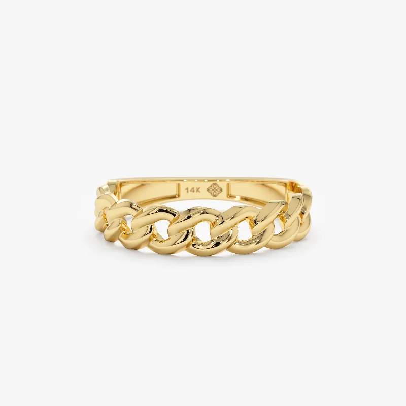 Solid 14k Gold Cuban Chain Ring, Cleo