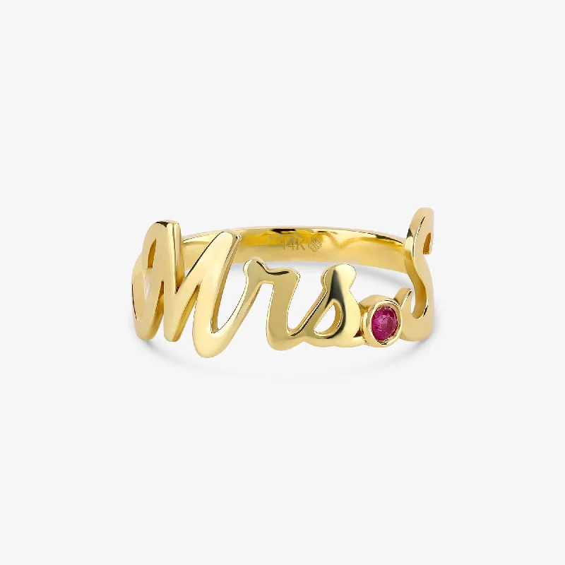 Solid Gold Mrs. Title and Initial Ring with Stone, Natasha