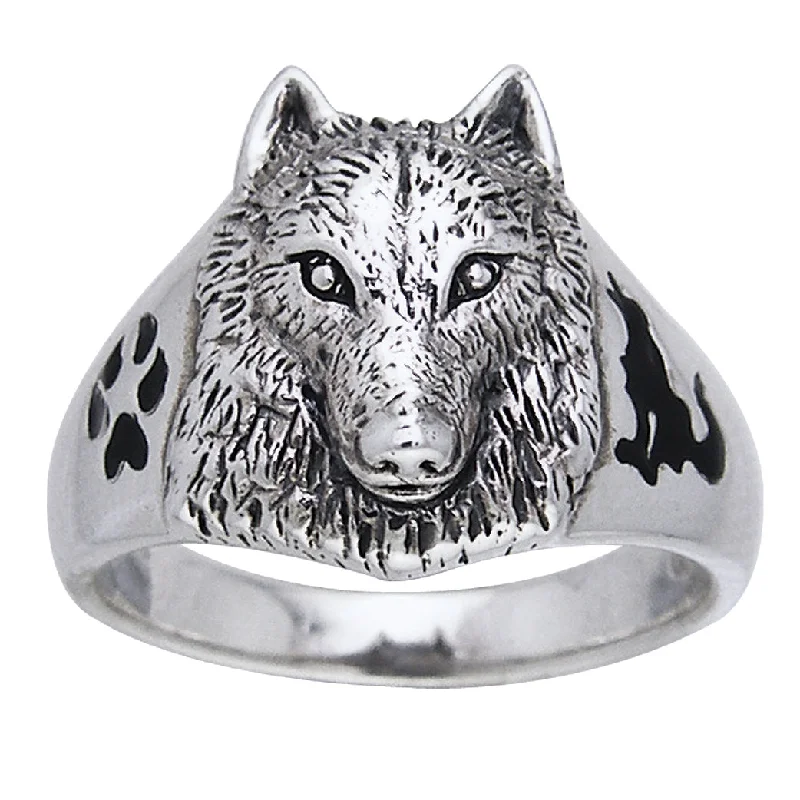 Sterling Silver Animal Paw and Wolf Head Ring