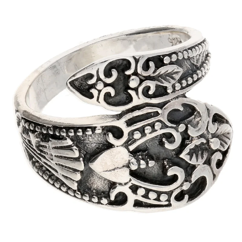 Sterling Silver Antiqued Style Ornate Spoon Ring