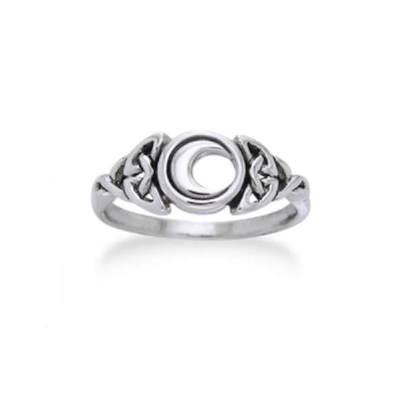 Sterling Silver Celtic Trinity Knot and Crescent Moon Ring