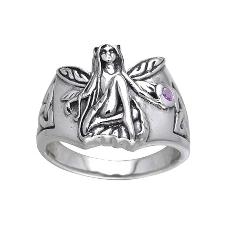 Sterling Silver Celtic Knot Fairy Amethyst Ring