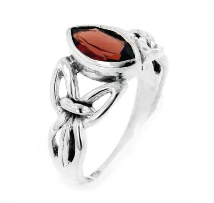 Sterling Silver Celtic Knot Large Garnet Ring