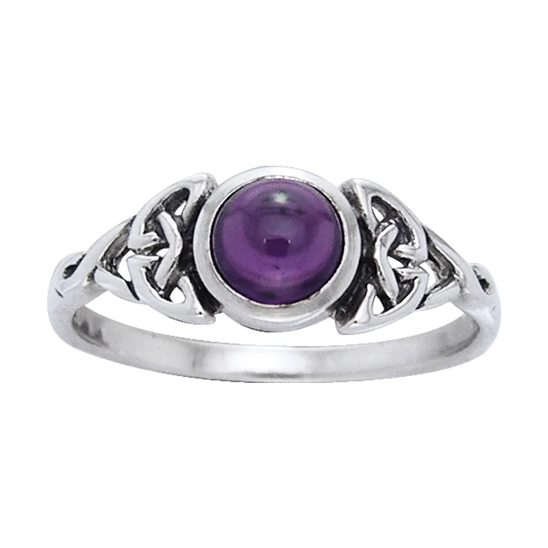 Genuine Amethyst Celtic Knot Ring with Round Gemstone Sterling Silver