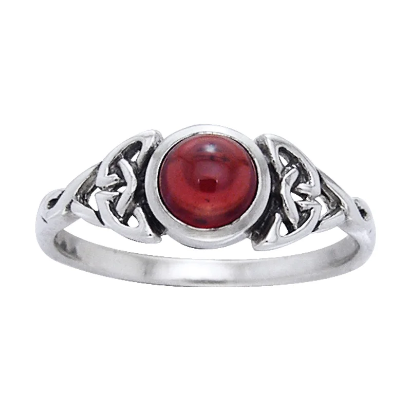 Genuine Garnet Celtic Knot Ring with Round Gemstone Sterling Silver