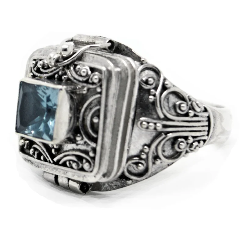 Sterling Silver Medieval Blue Topaz Poison Ring