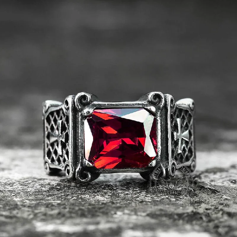 Vintage Cross Stainless Steel Gemstone Ring