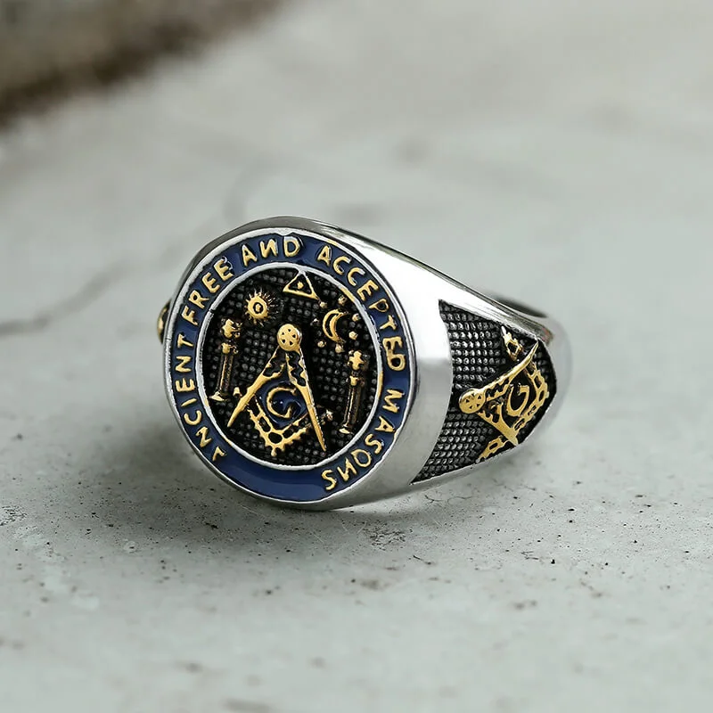 Vintage Masonic Symbol Stainless Steel Ring