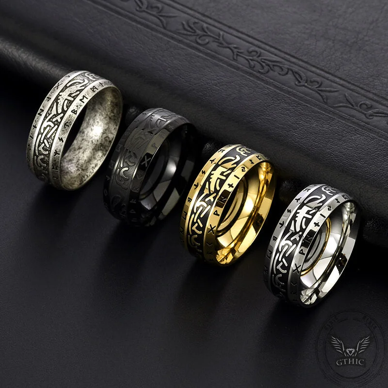 Vintage Nordic Runes Stainless Steel Viking Ring