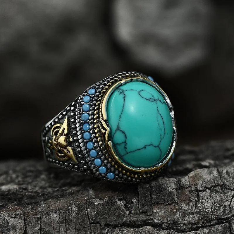 Vintage Pattern Turquoise Stainless Steel Ring