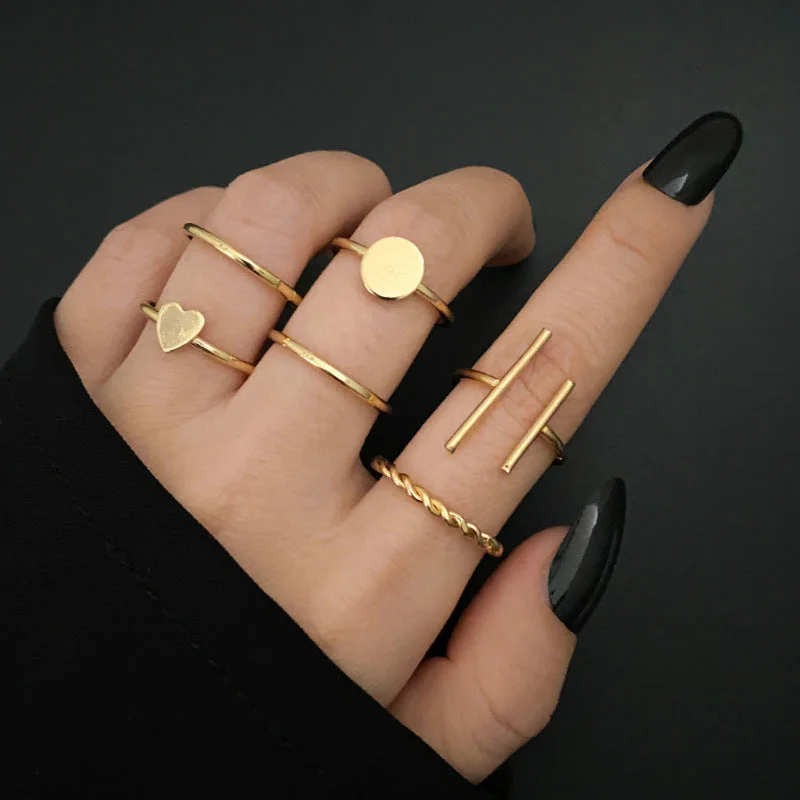 Wholesale Alloy Geometric Heart Ring Set of 6