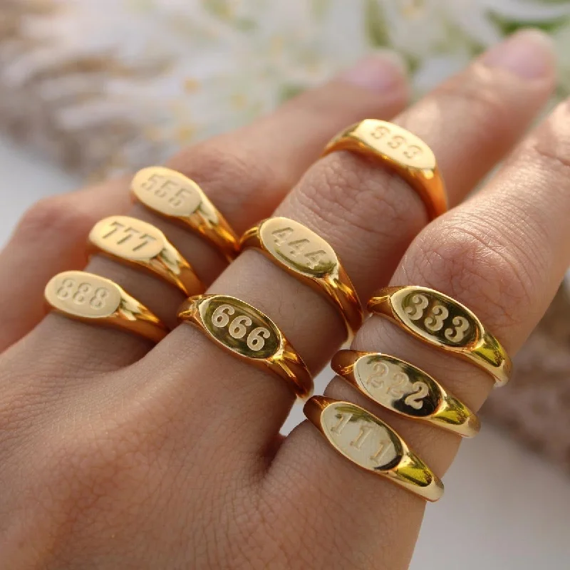 Wholesale Angel Numeral Titanium Steel Gold Plated Gold Plated Ring