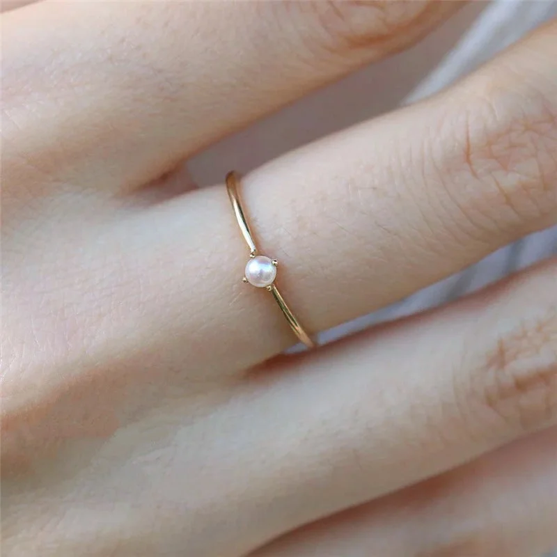 Wholesale Gold Plated Copper Pearl Thin Ring