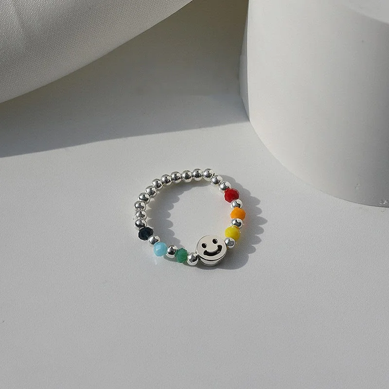 Wholesale Silver Rainbow Beaded Ring