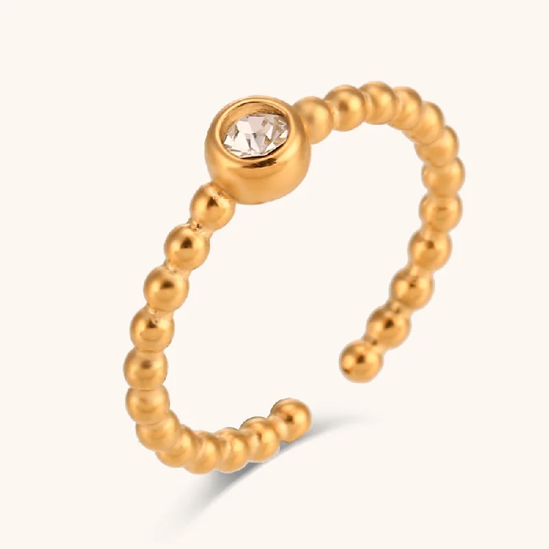 Wholesale Stainless Steel 18K Gold Plated Open Round Bead Zircon Ring