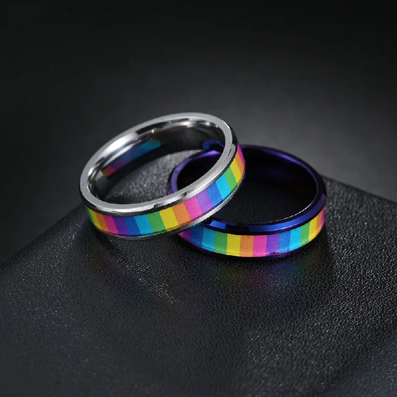 Wholesale Titanium Steel Rainbow Flag Ring