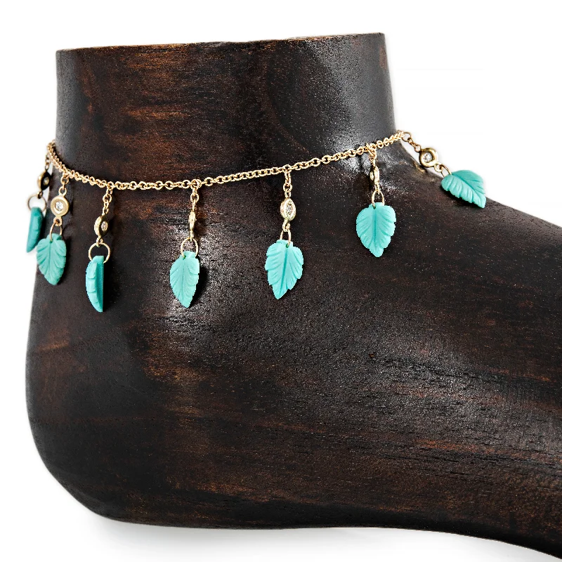 11 DIAMOND TURQUOISE LEAF SHAKER ANKLET