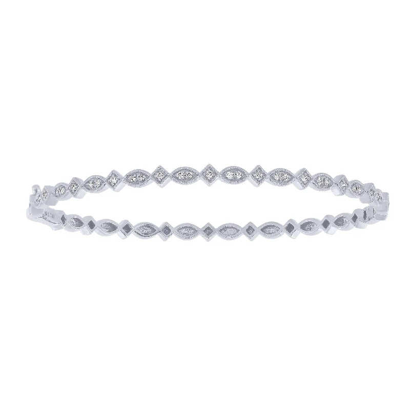 14K White Gold 1/4Ct Patterned Diamond Bangle