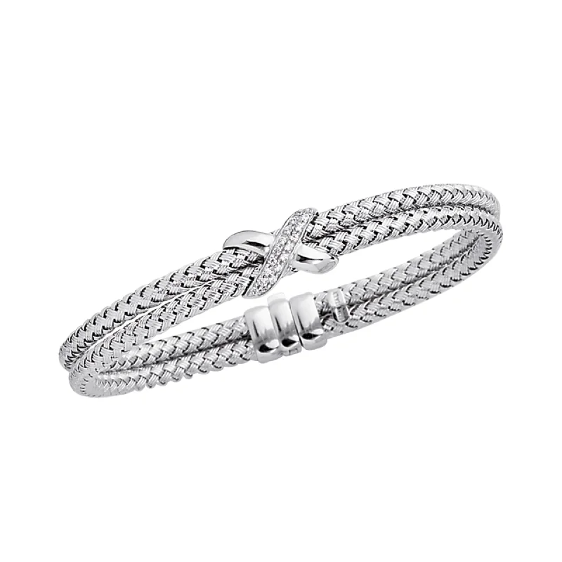 14K Gold .18ct Diamond Station Woven Bangle