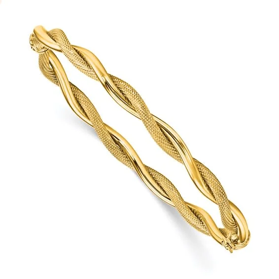 14K Polished and Textured Twist Bangle