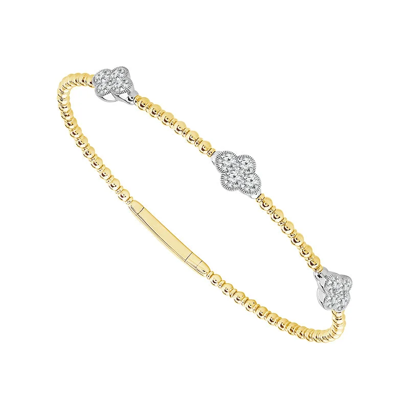 14K Two-Tone Diamond Station and Beaded Flex Bangle