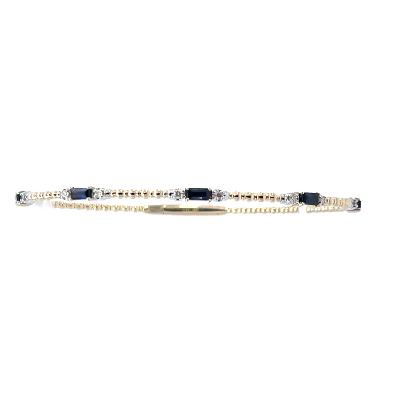 14K Two Tone Sapphire and Diamond Beaded Bangle