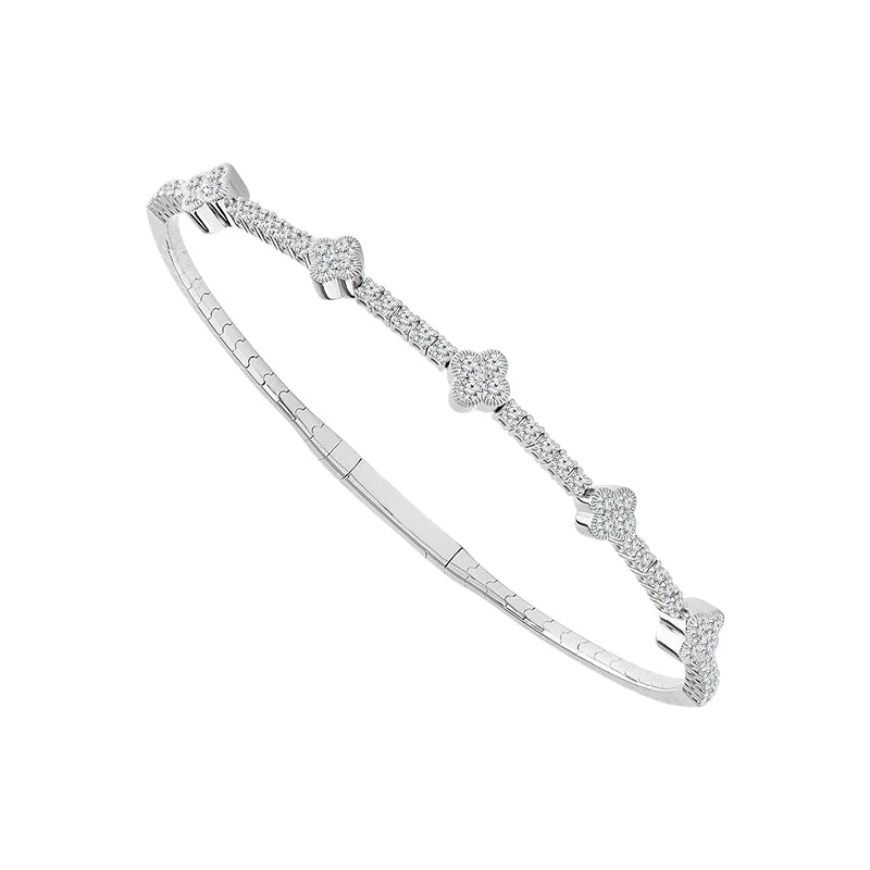 14K White Gold 5 Station Flex Bangle with Diamond Clover Clusters