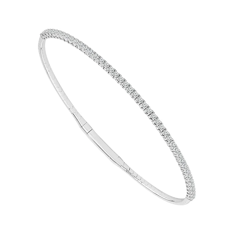 14K White Gold .50ctw Pave Diamond Flex Bangle (Half Way)