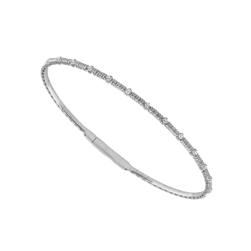 14K White Gold Diamond Flex Bangle with Diamond Stations