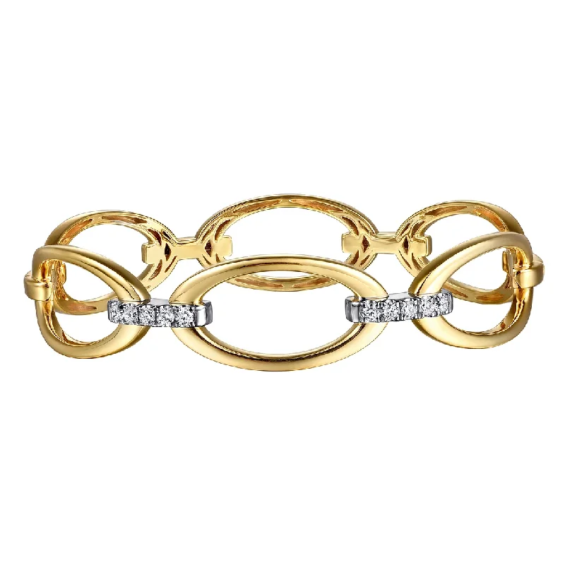 14K White Yellow Gold Diamond Link Bangle