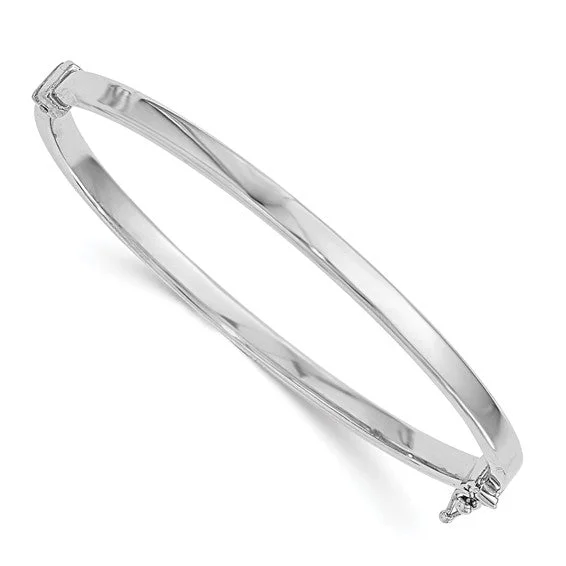 14K with White Rhodium Plating Polished Hinged Bangle